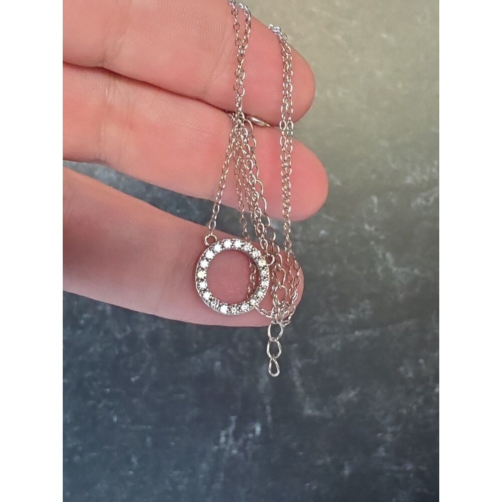 925 Sterling Silver CZ Circular Pendant Adjustable Necklace Vintage